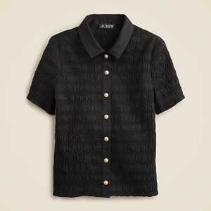 J. Crew Women's Black Smocked Button-Up Shirt in Cotton-Blend Voile